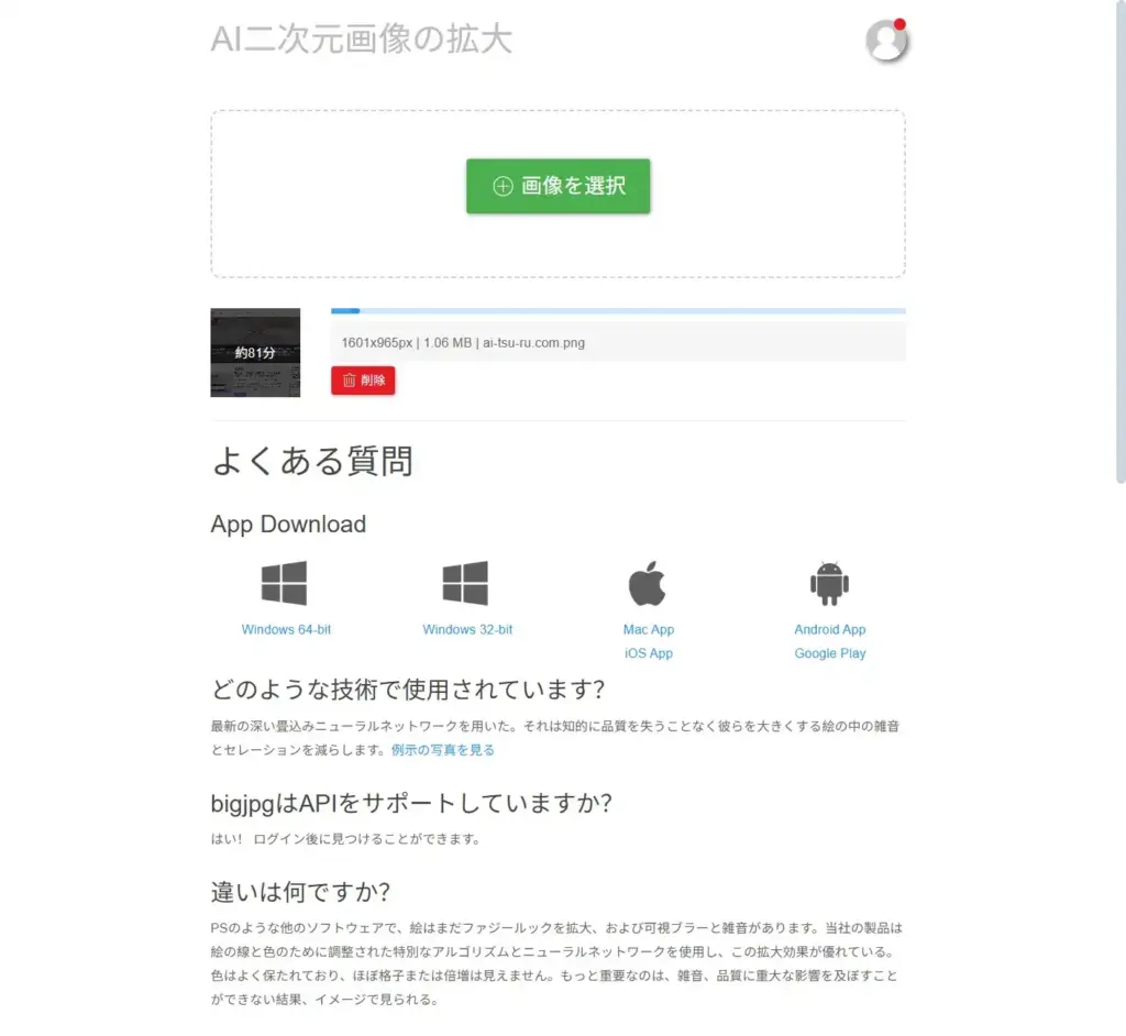Bigjpg拡大処理を実行