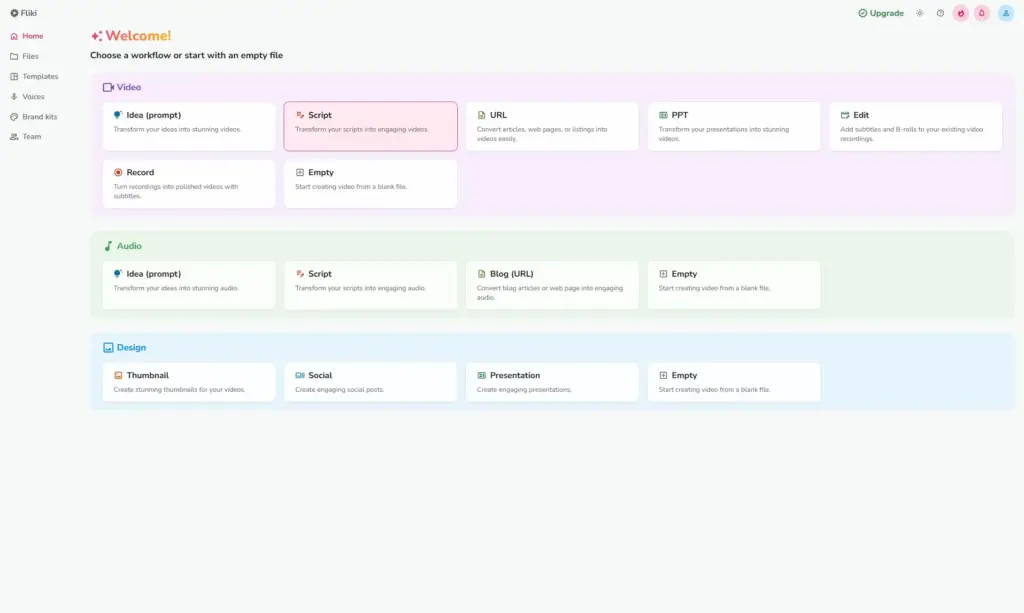 Fliki「Script」オプションをクリック
