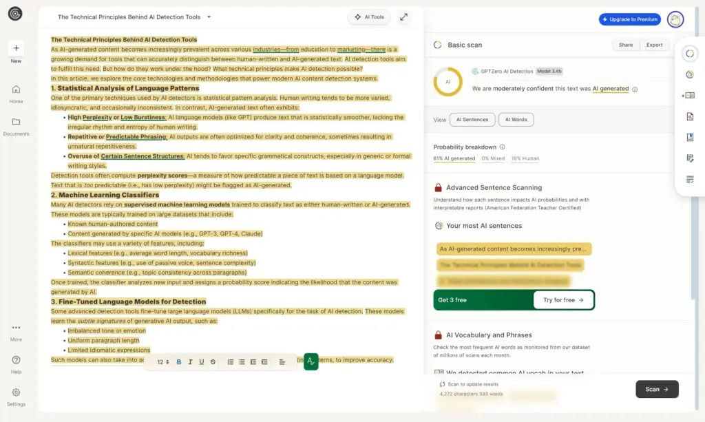 GPTZero英語文書の結果