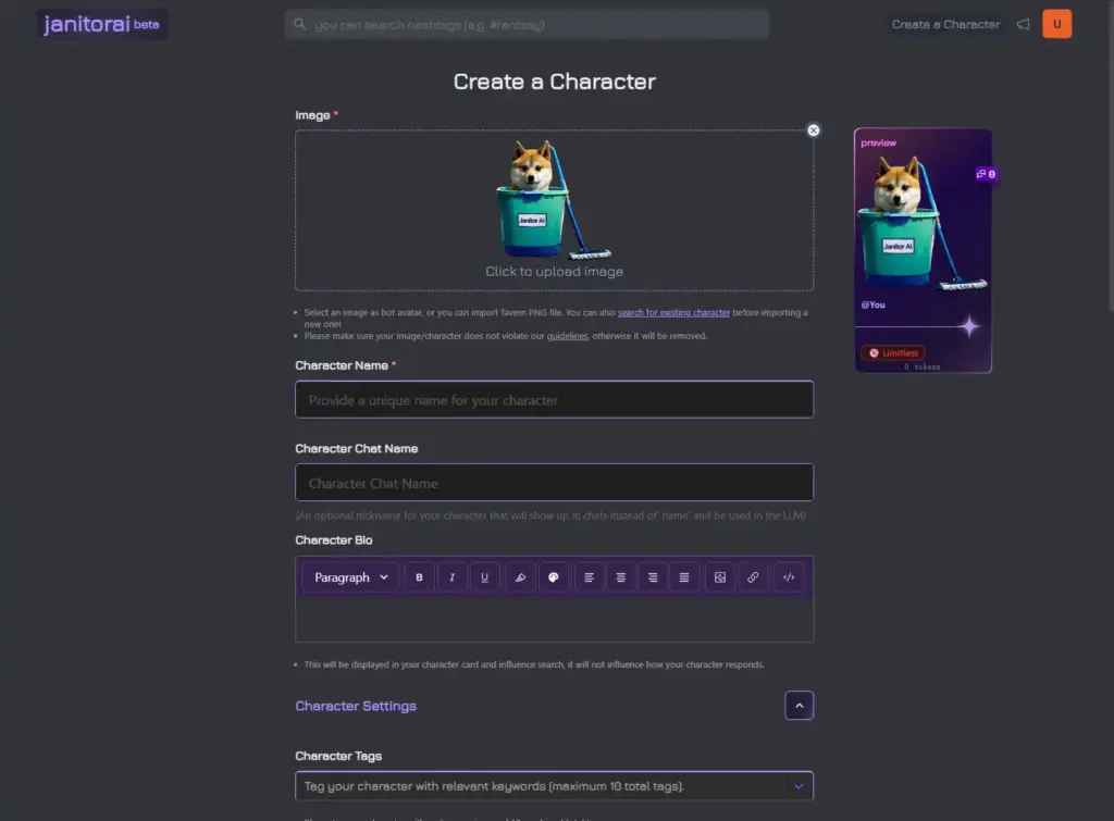 Janitor AI Create Character