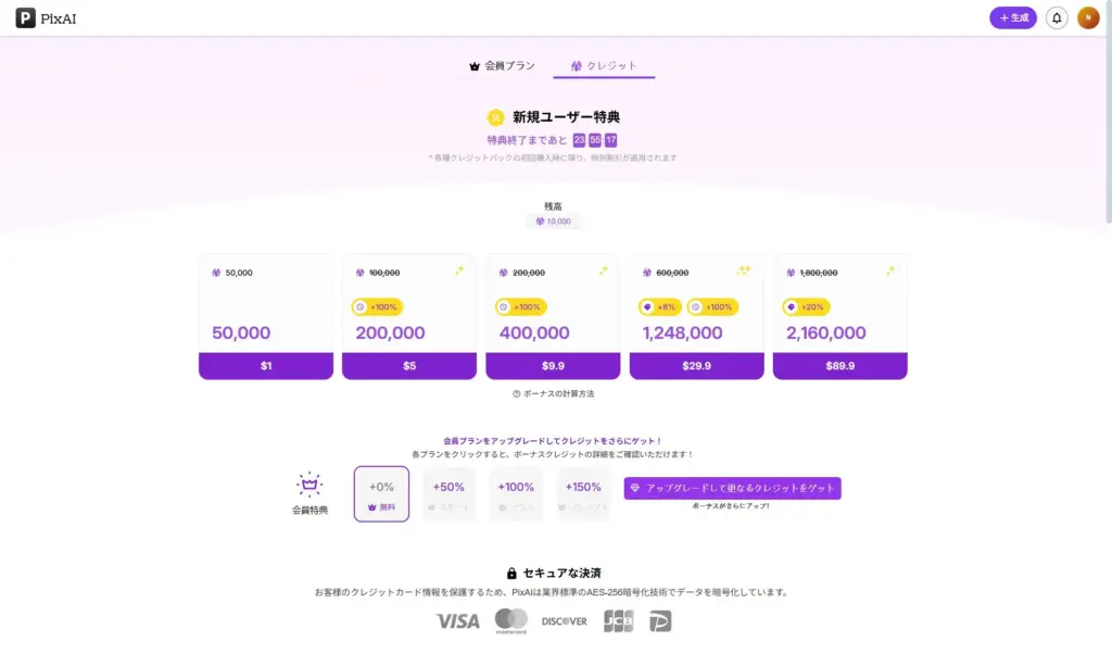 PixAI新規ユーザー特典クレジットシステム