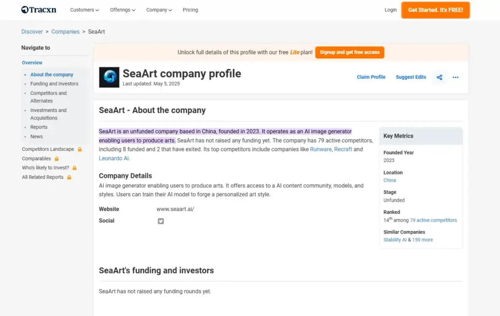 SeaArt AI Tracxnの情報