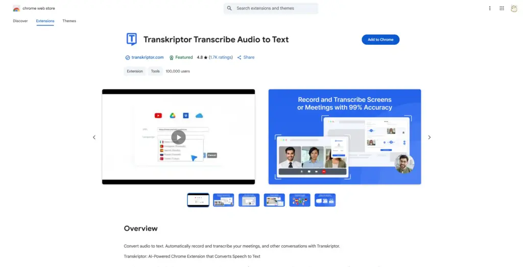 Transkriptor Chrome拡張機能