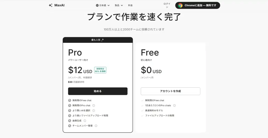 MaxAIの料金プラン