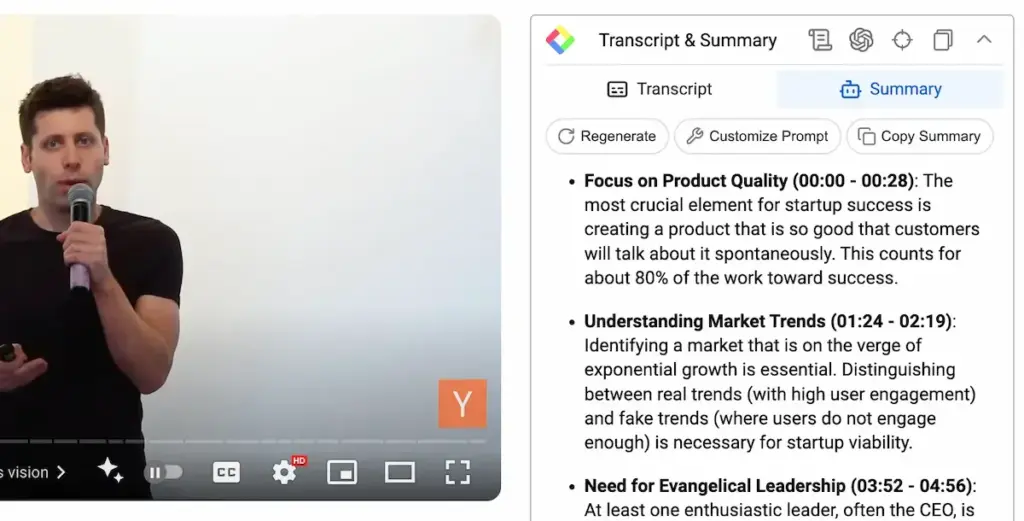 GlaspのYouTube動画要約機能